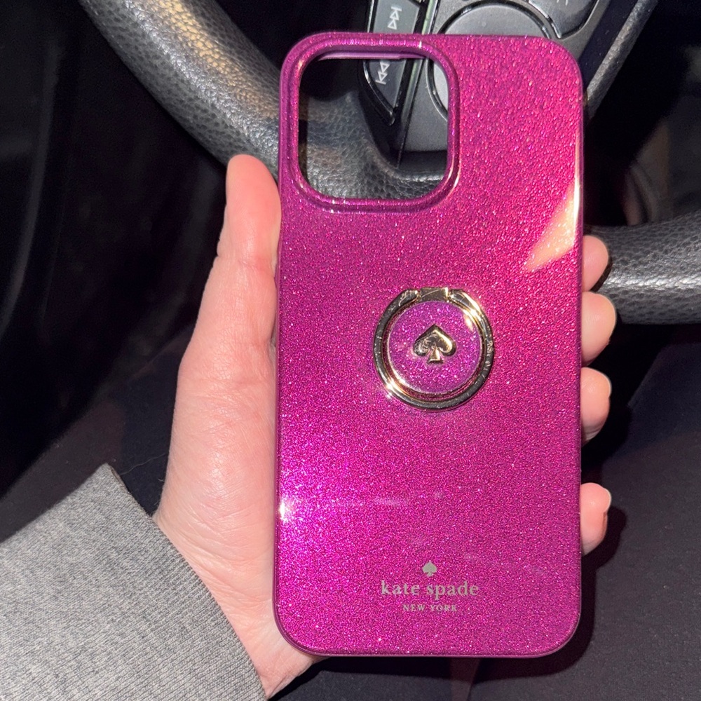Kate Spade All Ears Glitter Pink Purple iPhone 15 Pro Max Case w/ Ring Holder